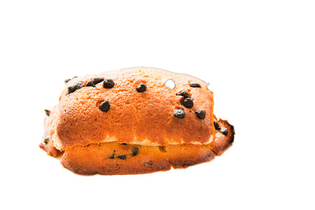 chocolate chip bread  pastry and filling insied on white の写真素材