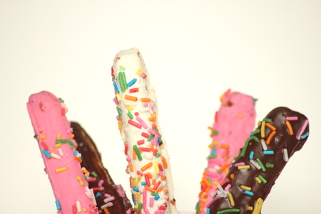 A Chocolate biscuit stick isolated on white background.の写真素材