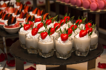 Fresh cream dessert in a glass closeupの写真素材