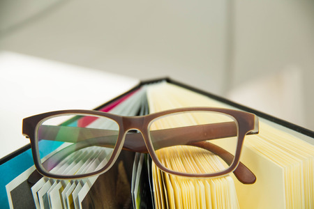 Closeup of business objects  papers   of   glasses