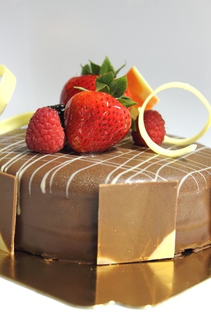 A Dark chocolate cake with sour strawberry.の写真素材