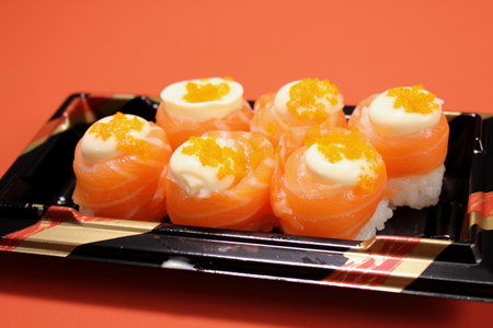 Japanese appetizer cuisine sushi set with salmonの写真素材