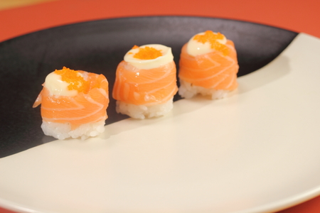 Japanese appetizer cuisine sushi set with salmonの写真素材