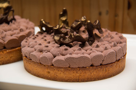 A red chocolate cake on white plateの写真素材