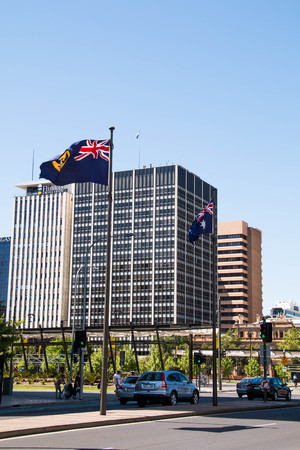Cityscape, view of the road and modern buildingsのeditorial素材