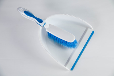 Cleaning concept.Garbage bin, dustpan or scoop and brushの写真素材