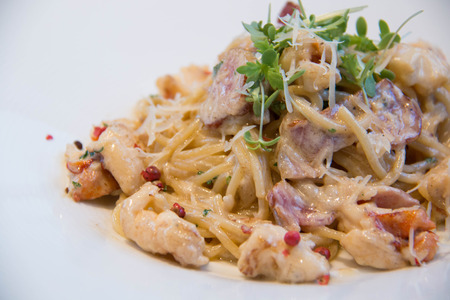 A Spaghetti Collection .Spaghetti Cream Sauce Seafoodの写真素材