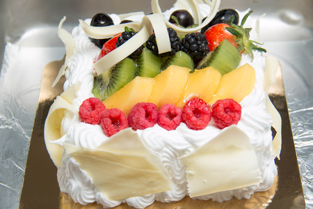 Fresh fruit flan cake with sweet  cream