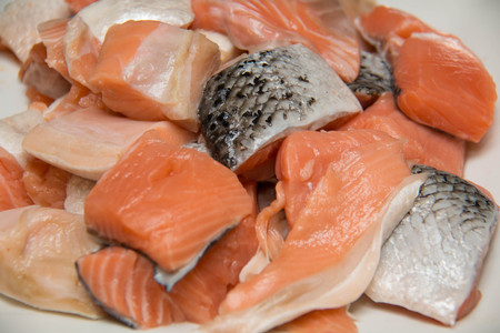 A Fresh fish salmon sliced for saleの写真素材