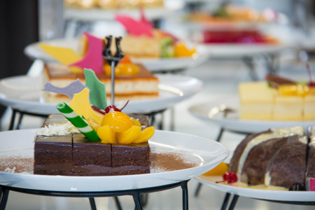 Dessert food at buffet  Collection of cakesの写真素材