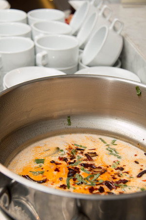 Closeup of a tom kha gai soup thai  foodの写真素材