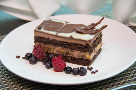chocolate banana cake dessert with berry sweet delicious