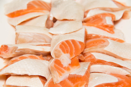 A portion Raw salmon slice  on iceの写真素材