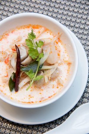 A cup of fresh mushroom vegetarian soupの写真素材