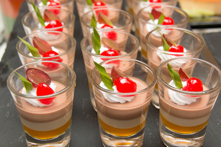 chocolate mini small mousse dessert in glassの写真素材