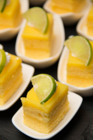 mini Lemon cake  on a white plate.の写真素材