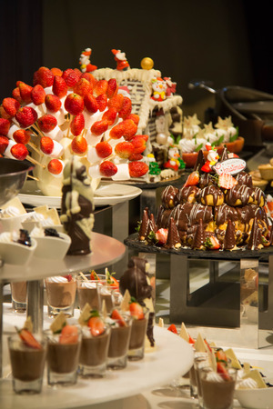 decorated Dessert corner at a buffet restaurantの写真素材