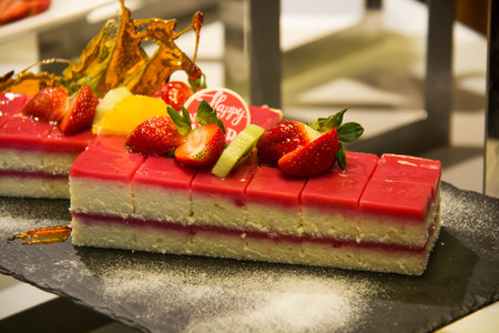 A Strawbberry sliced  topping almond spong cakeの写真素材