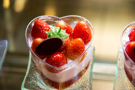 strawberry mousse in cup at a bakerry shopの写真素材