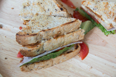 Fresh grilled a  Sandwiches on wood plate