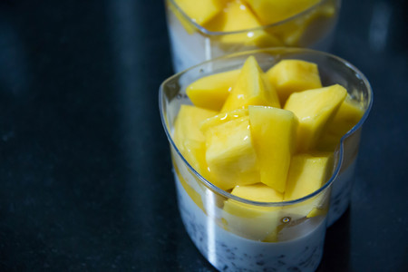 A sticky rice mango panacottaの写真素材