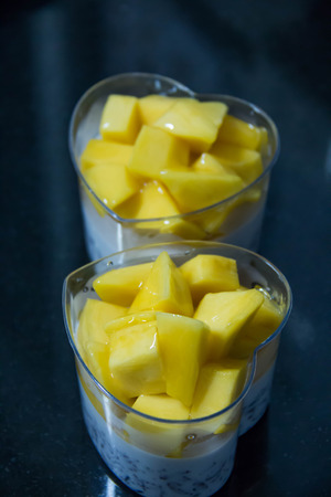 A sticky rice mango panacottaの写真素材