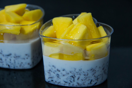 A sticky rice mango panacottaの写真素材