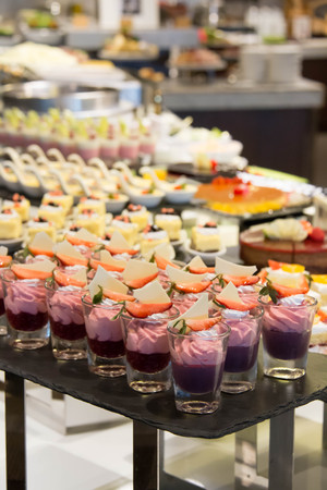 Served decoration buffet banquet dessert table cakesの写真素材