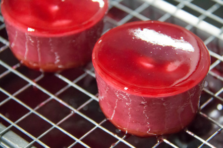 delicious jelly strawberry mousse cake pastry backgroundの写真素材