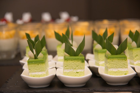 A Close up of Tasty Miniature Decorative Dessertsの写真素材