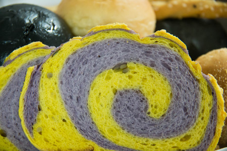 This is a close-up of various types of bread.