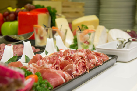 A Very tasty sliced salami in restaurantの写真素材