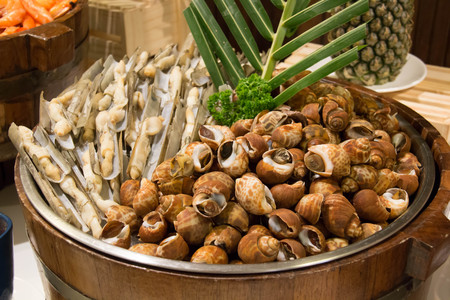 razor clam seafood on ice for buffet