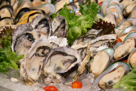 A fresh  seafoods on ice counter market