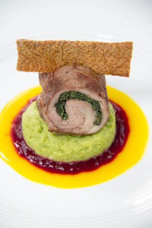 Table set menu with food  on a white plateの写真素材