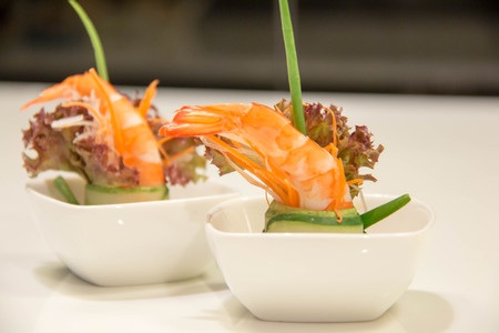food luxury shrimp cocktail on a square dishの写真素材
