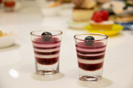 A Jelly in glass with fruit blueberry  on topの写真素材