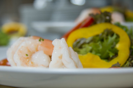 Shrimp and green salad, with pepper Delicious healthy eating.の写真素材