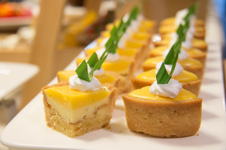 Closeup on delicious lemon pie on table.