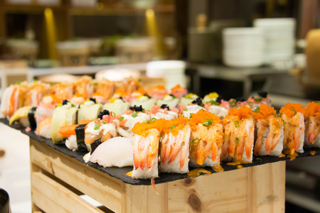 Traditional Japanese sushi set on a plateの写真素材