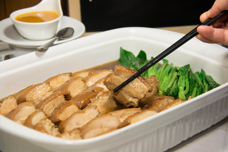 Slices of braised pork in soya sauce