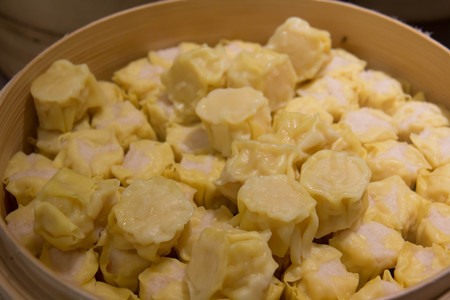 Hot steamed dumpling chinese buns pork bunの写真素材