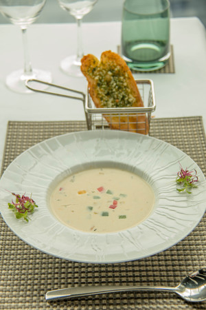 A Cream of vegetarian soup ready to serveの写真素材