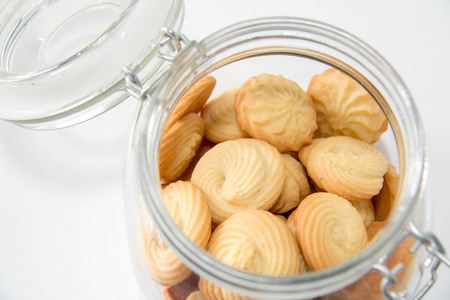 Butter cookies. Homemade shortbread cookie in jarの写真素材