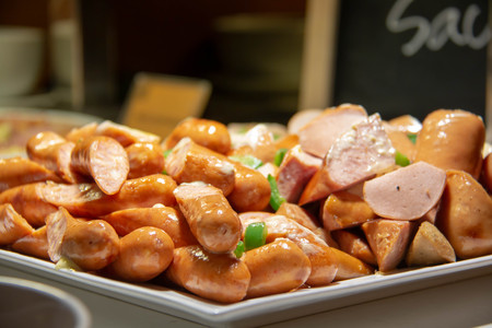 A mixed sausage on buffet in hotelの写真素材