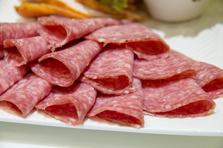 A slice of salamiの写真素材