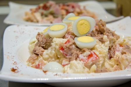 A tuna mixed salad in white bowlの写真素材