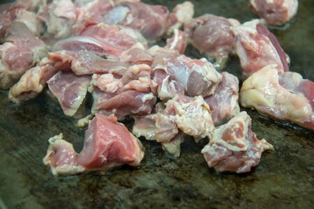 A Cooking process of Grilled beef on grill pan.