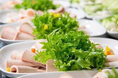 A cold cut green vegetables on plateの写真素材