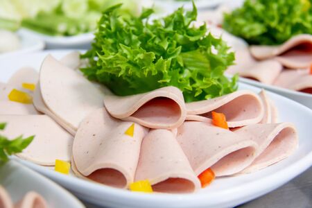 A cold cut green vegetables on plateの写真素材